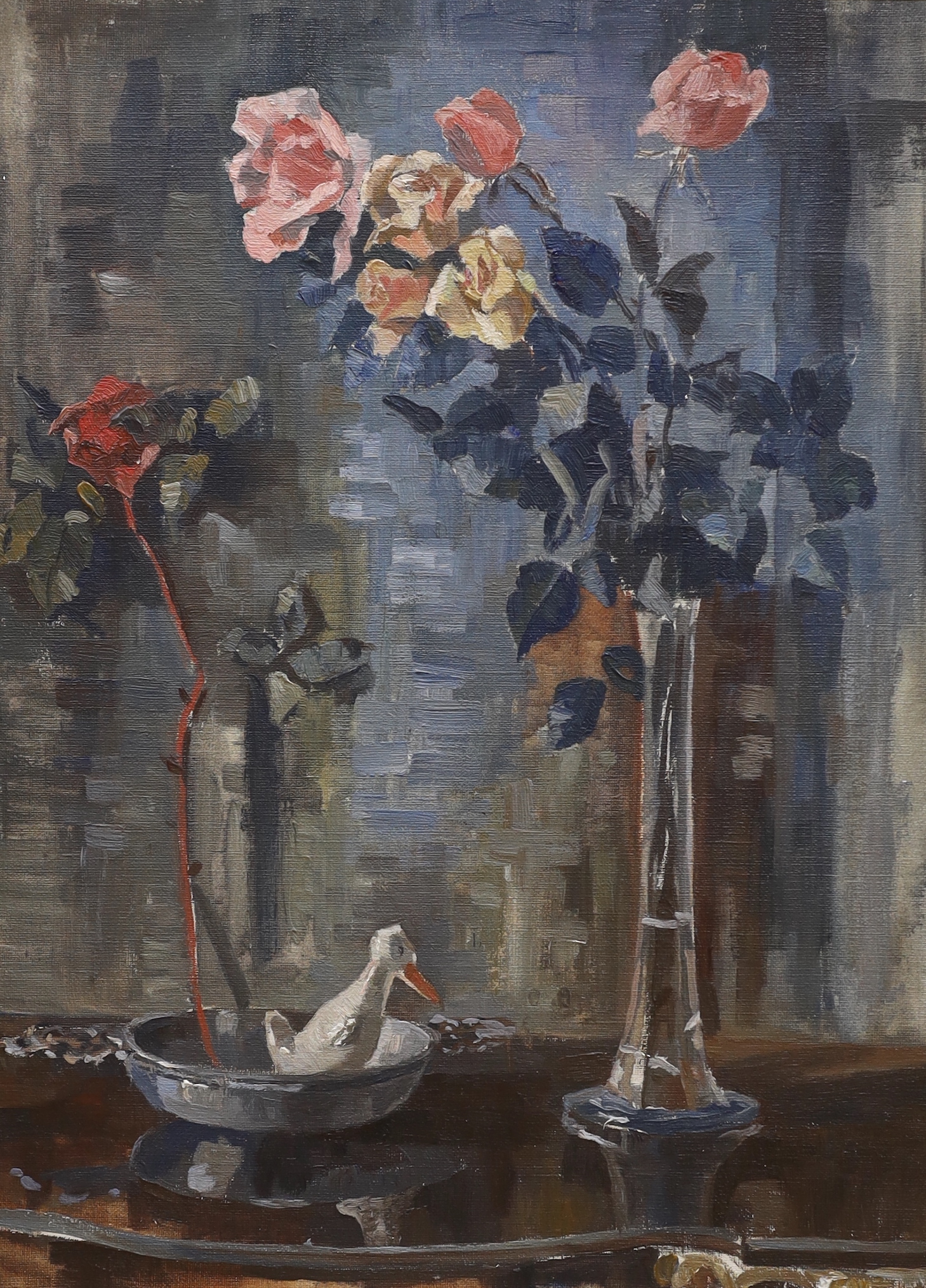 Count Michael de Torby (1898-1959), oil on canvas, Still life of roses, unsigned, various labels and inscription verso, 60 x 45cm